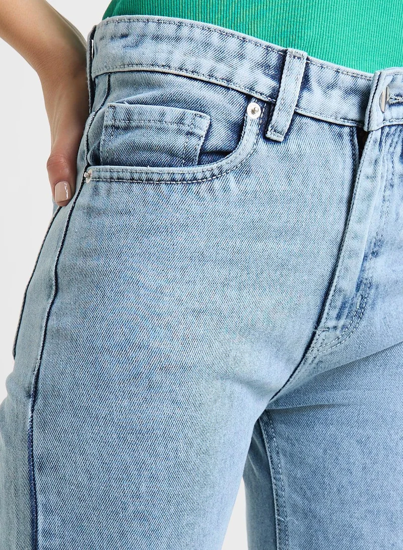 Ginger Blue Straight Fit Bleached Jeans for Women | Best Price UAE