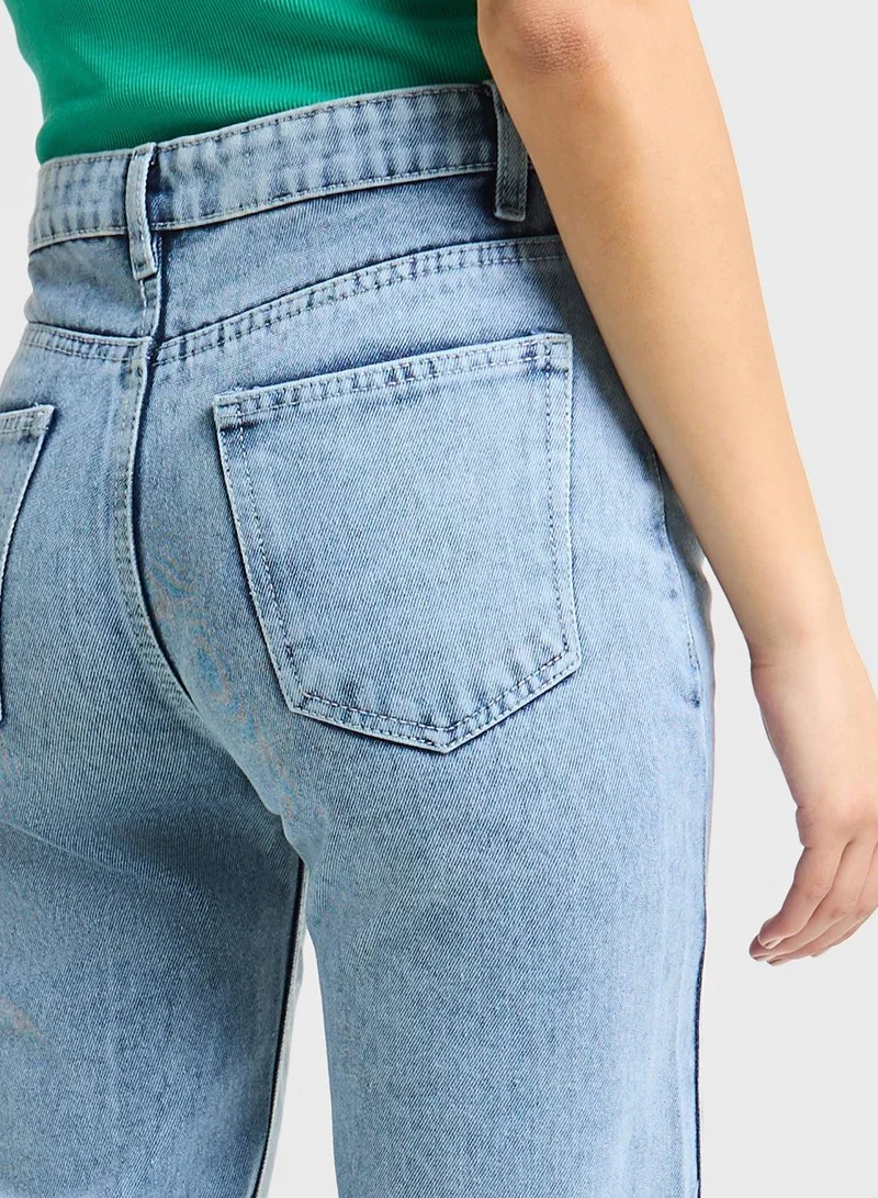 Ginger Blue Straight Fit Bleached Jeans for Women | Best Price UAE