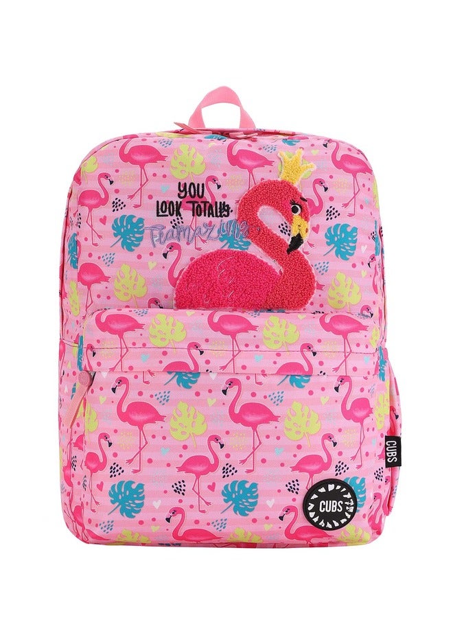 CUBS Flamingo Print Waterproof Kids 28L Backpack With Zip Closure Ideal For 6-12 Years Girls Compatible With 15 Inch Laptop - Image 1