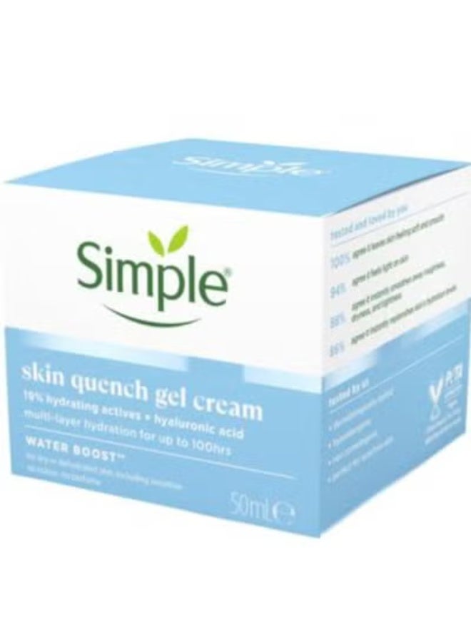 simple Water Boost Skin Quench Gel Face Cream with 19% Hydrating Actives and Hyaluronic Acid Moisturiser for Dry Skin 50 ml