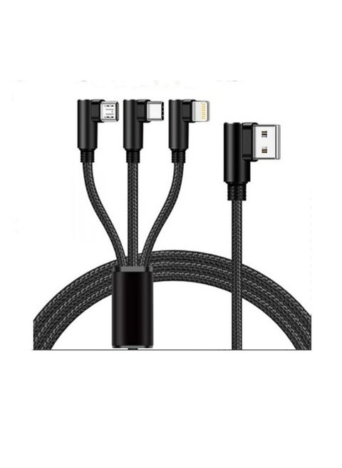 3 in 1 Cable Multiple Charger Cord 1.2m/3.9ft Compatible With USB Type C/Light-ning/Micro Connector Compatible With iProducts, Android and Type C Smartphones and Tablets - Black