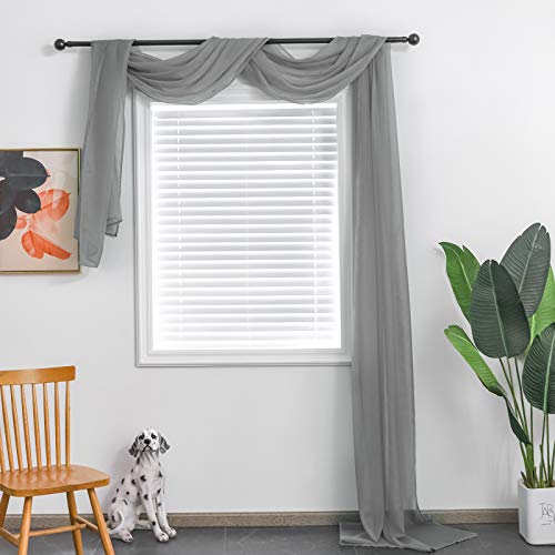 TOAVA DECO Grey Sheer Window Scarf Valance for Windows Gray Sheer Scarf Curtains 216 Inches Long for Living Room Bedroom Curtain Drapes Wedding Party Canopy Bed 52×216 - Image 1