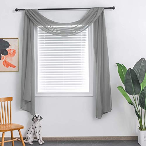 TOAVA DECO Grey Sheer Window Scarf Valance for Windows Gray Sheer Scarf Curtains 216 Inches Long for Living Room Bedroom Curtain Drapes Wedding Party Canopy Bed 52×216 - Image 3