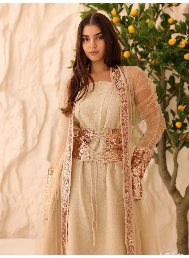 اكسا طقم قطعتين ترتر فاخر بأكمام تول بيج