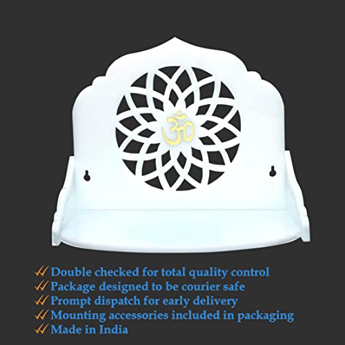 Heartily® : Acrylic MANDALA Wall Mounted White Cast Acrylic Home Pooja Temple Mandir Puja Room items stand Home Decor Office Chowki Shelf Hanging Product (Height- 9.92, Length- 12 , Width-9.0 Inch) (White) - Image 5