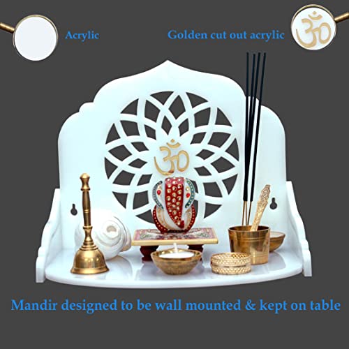 Heartily® : Acrylic MANDALA Wall Mounted White Cast Acrylic Home Pooja Temple Mandir Puja Room items stand Home Decor Office Chowki Shelf Hanging Product (Height- 9.92, Length- 12 , Width-9.0 Inch) (White) - Image 3