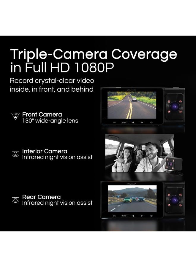 Minolta MNCD338T 3-Channel 1080P Dash Camera w/3.0" LCD & Rear Camera - Image 2