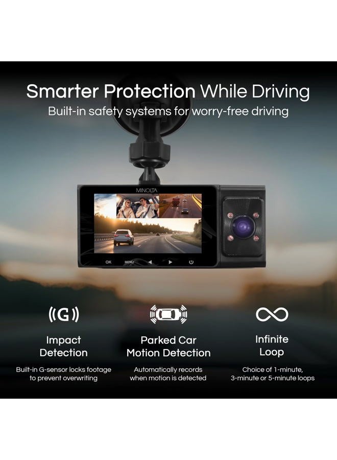 Minolta MNCD338T 3-Channel 1080P Dash Camera w/3.0" LCD & Rear Camera - Image 3