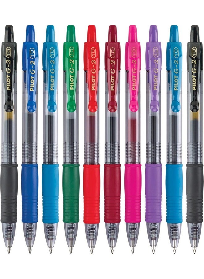 بايلوت أقلام حبر جل فاخرة قابلة للسحب من PILOT G2، ذات رأس عريض (1.0 مم)، متنوعة، عبوة من 10 أقلام (11887) - Image 1