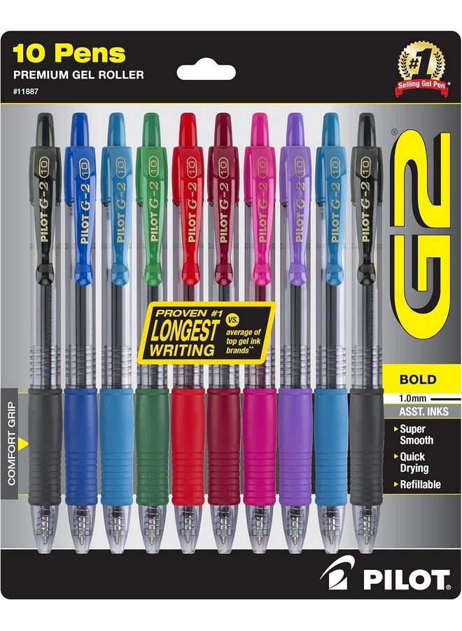 بايلوت أقلام حبر جل فاخرة قابلة للسحب من PILOT G2، ذات رأس عريض (1.0 مم)، متنوعة، عبوة من 10 أقلام (11887) - Image 3