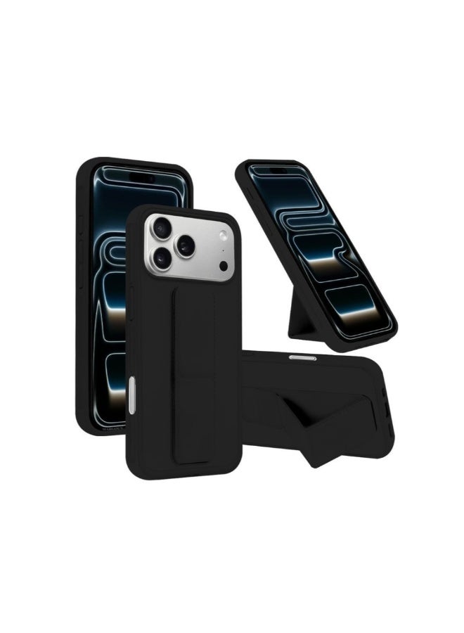 3 حافظات جلدية فاخرة من البولي يوريثان لهاتف آيفون 17 برو ماكس، مزودة بوظيفة حامل، مقاومة للصدمات والخدوش، مع مسكة مريحة للأصابع، بالإضافة إلى واقيين للشاشة ثلاثي الأبعاد. - Image 2