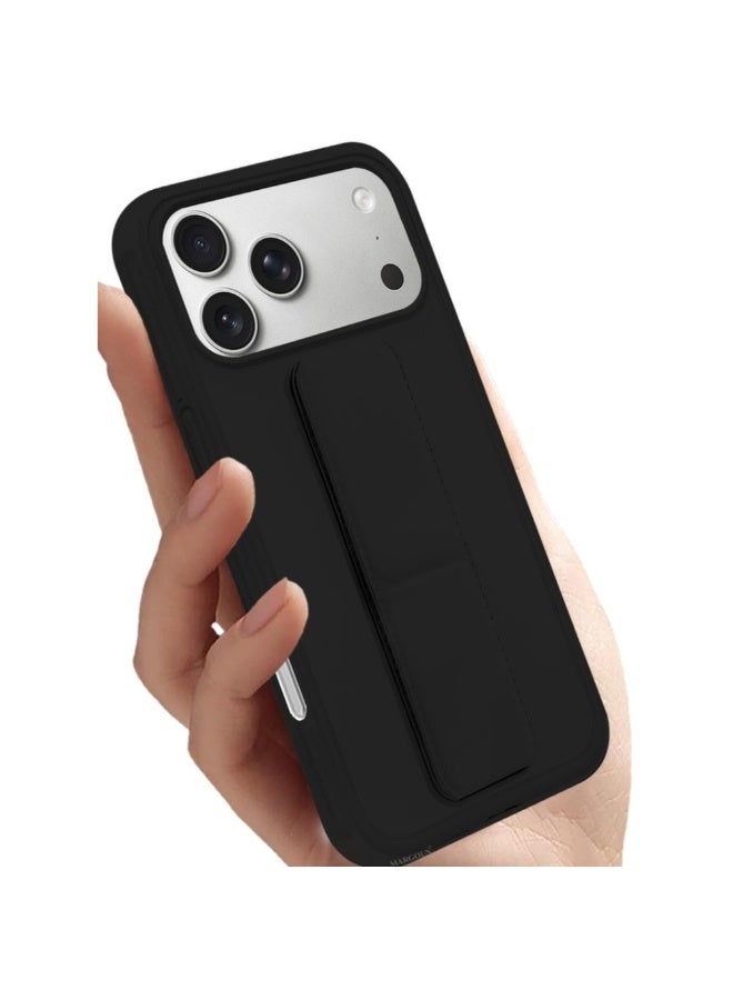 3 حافظات جلدية فاخرة من البولي يوريثان لهاتف آيفون 17 برو ماكس، مزودة بوظيفة حامل، مقاومة للصدمات والخدوش، مع مسكة مريحة للأصابع، بالإضافة إلى واقيين للشاشة ثلاثي الأبعاد. - Image 3