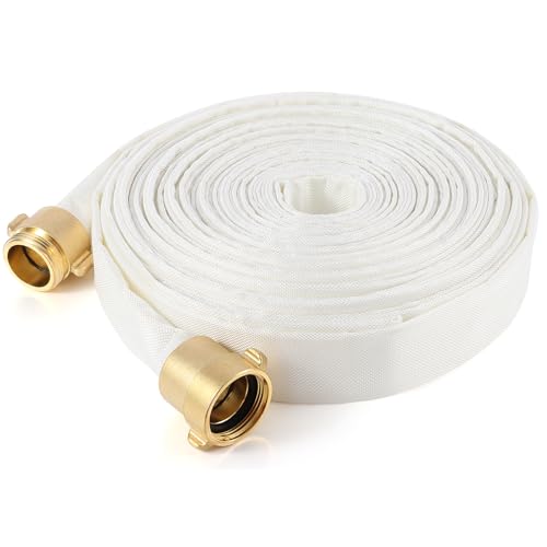 ACYOGIE Fire Hose 112 ID x 100 FT Firefighter Hose White Industrial Flat Water Hose with M x F NSTNH Brass Couplings for Indoor Outdoor Fire Home Garden Irrigation - Image 1