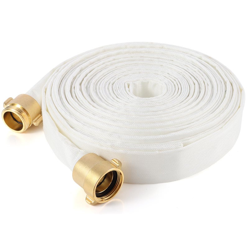 ACYOGIE Fire Hose 112 ID x 100 FT Firefighter Hose White Industrial Flat Water Hose with M x F NSTNH Brass Couplings for Indoor Outdoor Fire Home Garden Irrigation - Image 2