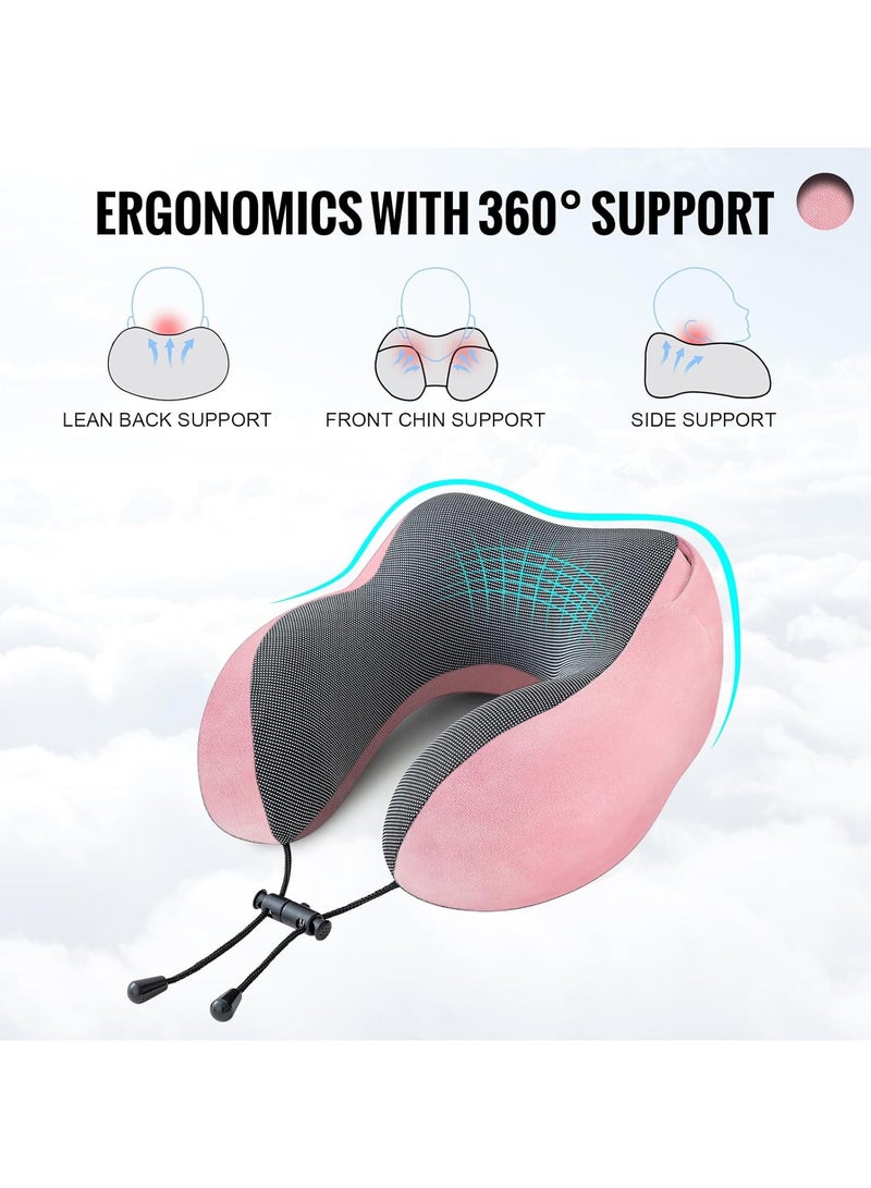 Portable Memory Foam Travel Pillow with Hood, Dark Flights Sleeping, Pink - Image 3