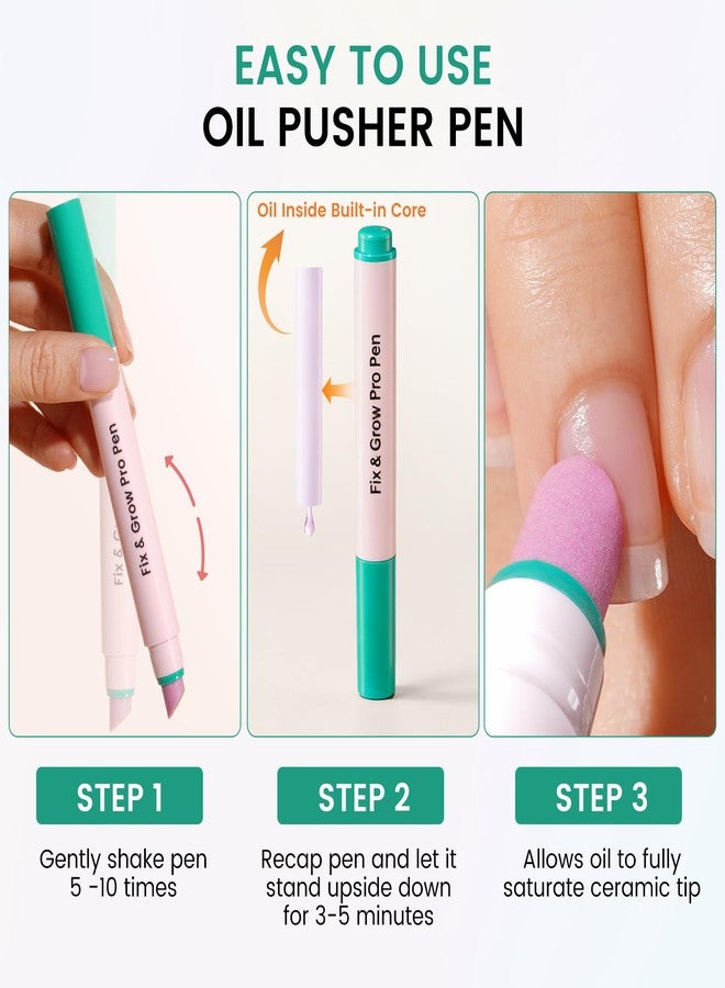 Rosiour Ceramic Cuticle Oil Pusher Pen - Cuticle Remover Kit for Nails, Nail Care Tool with Nail Clipper Nail Buffer for Hangnails, Dry & Damaged Nails, Moisturize Strengthen Brighten - Image 2