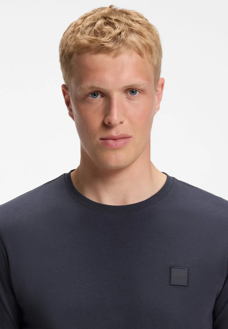 BOSS Dark Blue Cotton-jersey T-shirt with logo patch for Men | Best Price UAE