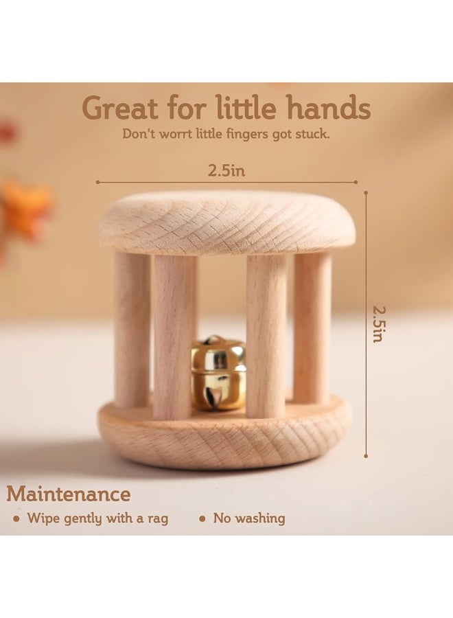Promise Babe Infant Gym Organic Wooden Rattle Wooden Bells Rattles Nursing Shower Gifts Waldorf Toys - Image 1