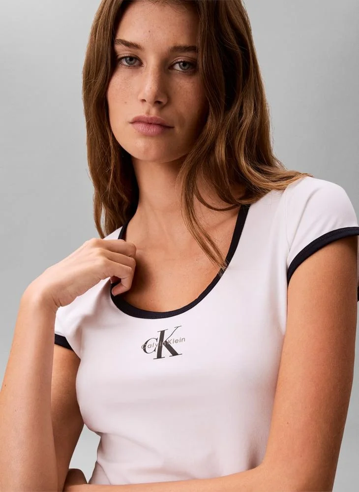Calvin Klein Jeans Bright White Slim Cotton Stretch Ringer T-shirt for Women | Best Price UAE