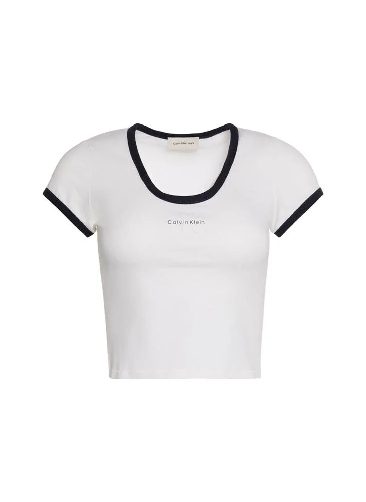Calvin Klein Jeans Bright White Slim Cotton Stretch Ringer T-shirt for Women | Best Price UAE