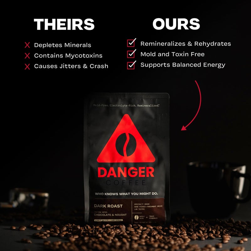 Danger Coffee by Dave Asprey, Remineralized, Mold Free & Lab Tested Whole Bean Coffee, Dark Roast, 10.9 Ounce - Image 3