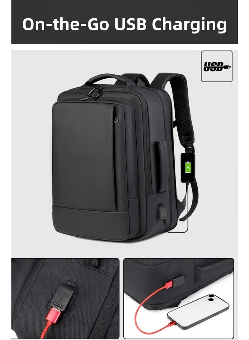 Hiras 15.6 Inch Expandable Laptop Backpack, Business Travel Anti Theft Backpack with USB Charging Port, Waterproof Computer Bag for Men & Women, Work College Daypack - Image 4