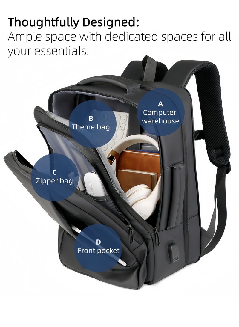 Hiras 15.6 Inch Expandable Laptop Backpack, Business Travel Anti Theft Backpack with USB Charging Port, Waterproof Computer Bag for Men & Women, Work College Daypack - Image 3