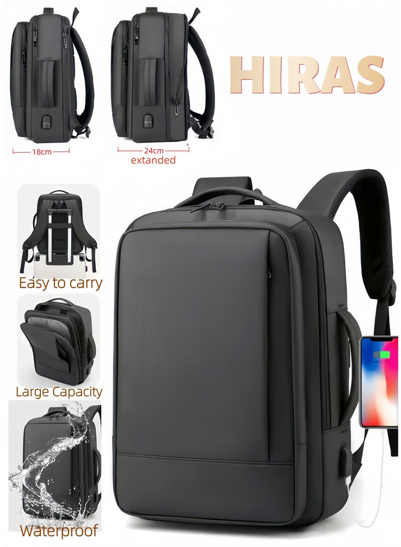Hiras 15.6 Inch Expandable Laptop Backpack, Business Travel Anti Theft Backpack with USB Charging Port, Waterproof Computer Bag for Men & Women, Work College Daypack - Image 1