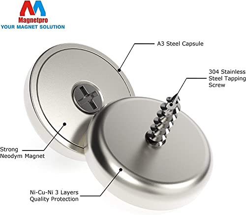 Magnetpro 6 Pieces Neodymium Magnets 55 LB Force Size 1.10"*0.20" with Steel Capsule, Countersunk Head Pot Neodymium Magnet with Screws - Image 2