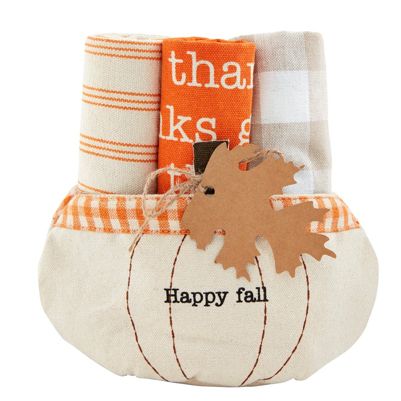 Mud Pie Pumpkin Towel Set Happy Fall 21 x 14