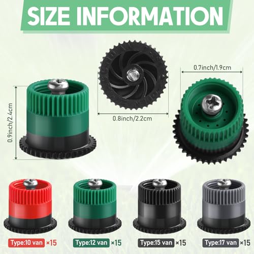 Honoson 16 Pcs Variable Arc Nozzle Radius High Efficiency Replacement Pop up Sprinkler Heads Compatible with Rainbird Hunter Orbit Popup Sprinklers 10121517 VanRedGreenBlackGray - Image 3