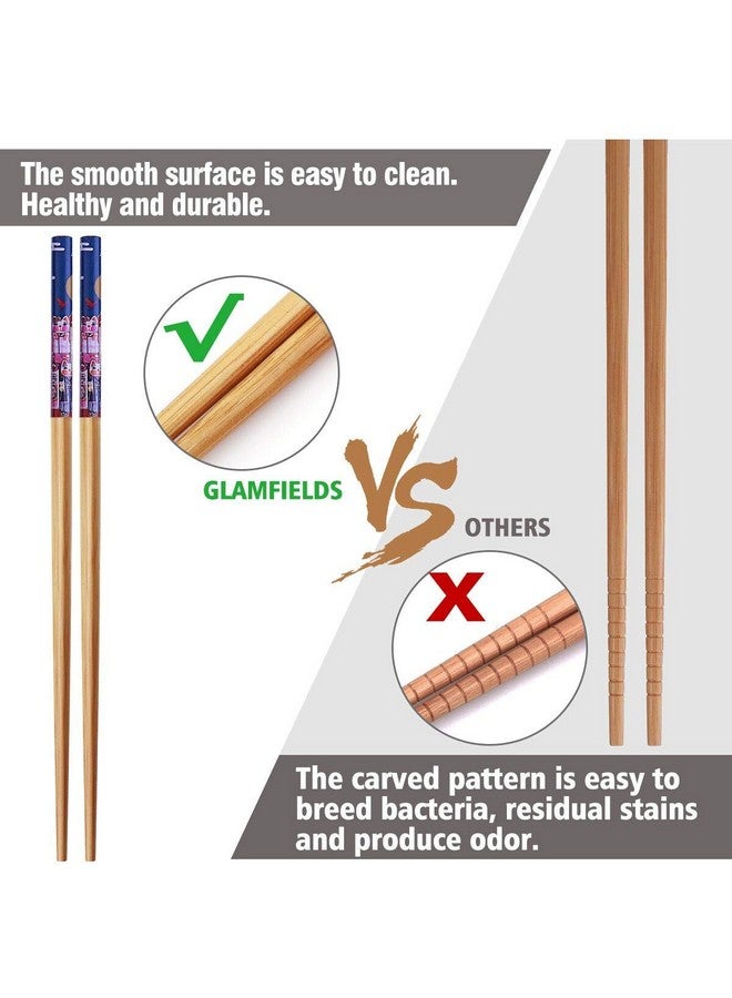 GLAMFIELDS 10Pairs Handmade Natural Bamboo Chopsticks Healthy Asian Japanese Korean Noodles Sushi Chopsticks Set Reusable Gift Tableware-Cute Cat Drawing - Image 3