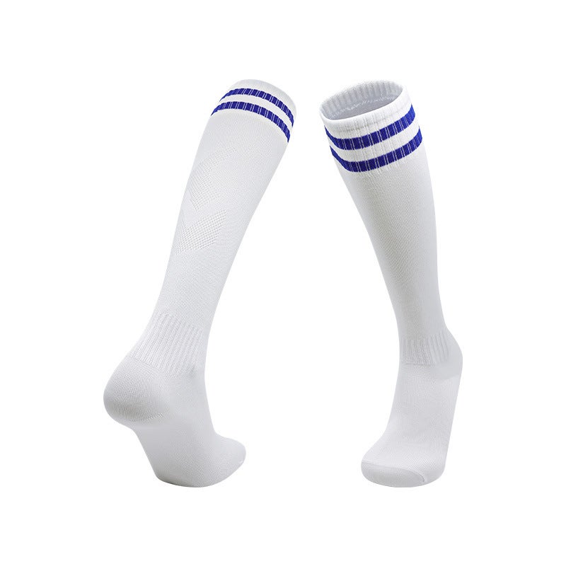 Adult Thin Striped Football Socks High Tube Sports White blue 