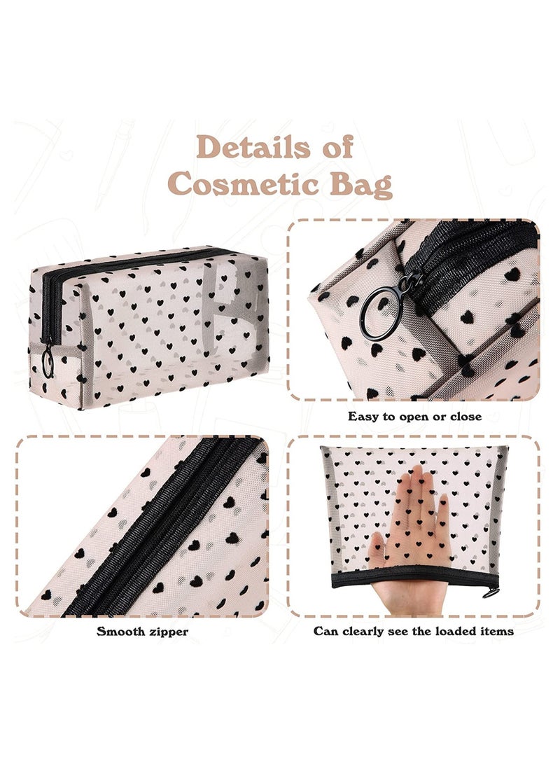 Zikra 5 Pieces Heart Mesh Makeup Bags Set Portable Travel Toiletry Travel Makeup Organizer Cosmetic Bags for Women Girls Small Items Storage Organizer for Home Office Travel - Image 5