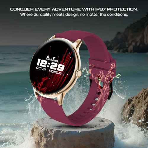 PunnkFunnk Glavito Round Dial Smartwatch 1.49" AMOLED Display, 100+ Sports Modes, IP67, Health Tracking, Bluetooth Calling, Functional Crown Control, 100+ Watch Faces for Men & Women (Maroon) - Image 3