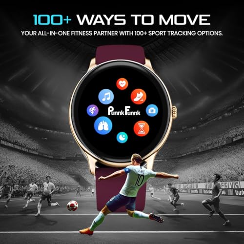 PunnkFunnk Glavito Round Dial Smartwatch 1.49" AMOLED Display, 100+ Sports Modes, IP67, Health Tracking, Bluetooth Calling, Functional Crown Control, 100+ Watch Faces for Men & Women (Maroon) - Image 5