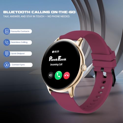 PunnkFunnk Glavito Round Dial Smartwatch 1.49" AMOLED Display, 100+ Sports Modes, IP67, Health Tracking, Bluetooth Calling, Functional Crown Control, 100+ Watch Faces for Men & Women (Maroon) - Image 4