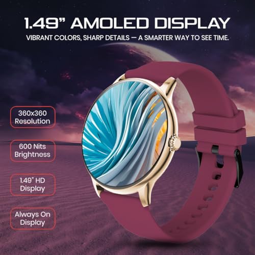 PunnkFunnk Glavito Round Dial Smartwatch 1.49" AMOLED Display, 100+ Sports Modes, IP67, Health Tracking, Bluetooth Calling, Functional Crown Control, 100+ Watch Faces for Men & Women (Maroon) - Image 2