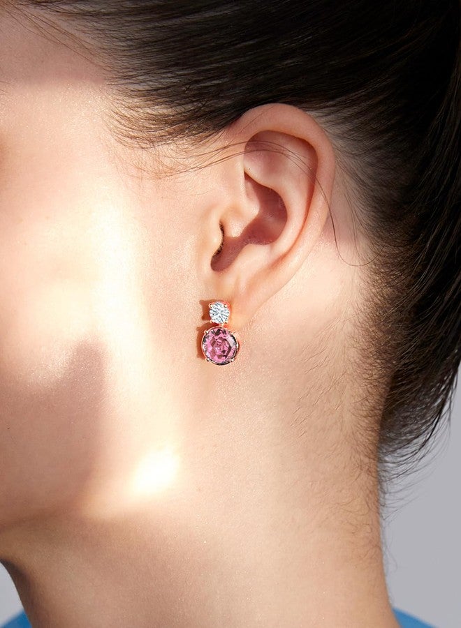 MINUTIAE Pink Round Solitaire Ear Tops Stud Earring With White Solitaire Crystal Diamond for Women and Girls - Image 5