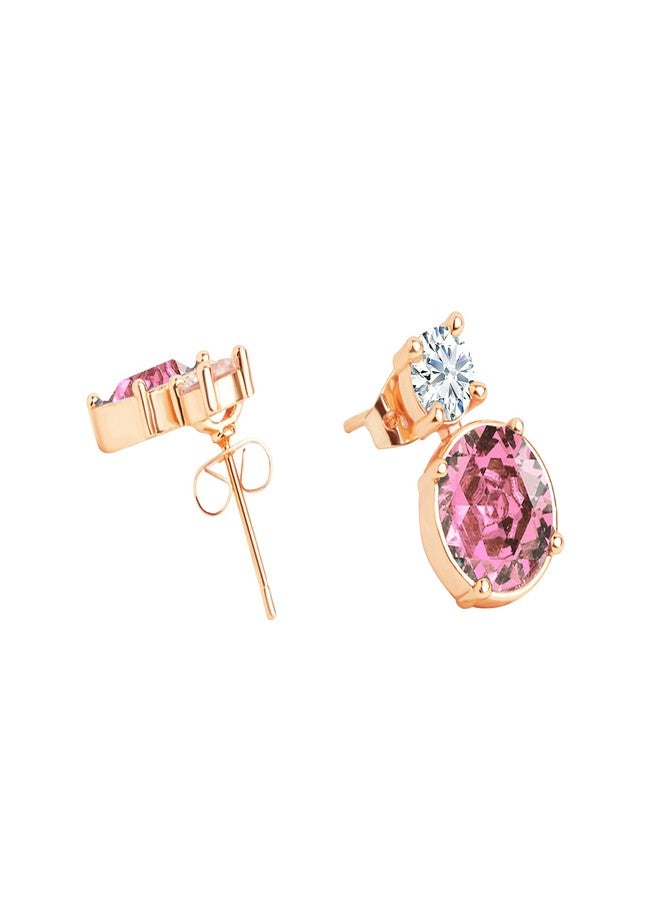 MINUTIAE Pink Round Solitaire Ear Tops Stud Earring With White Solitaire Crystal Diamond for Women and Girls - Image 3