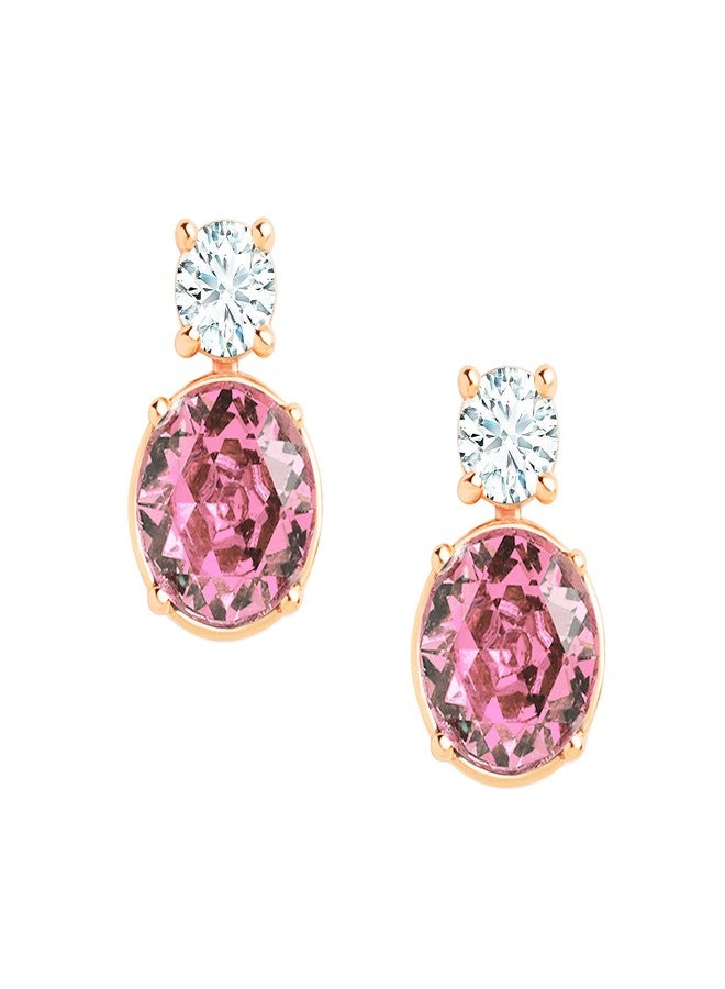 MINUTIAE Pink Round Solitaire Ear Tops Stud Earring With White Solitaire Crystal Diamond for Women and Girls - Image 2