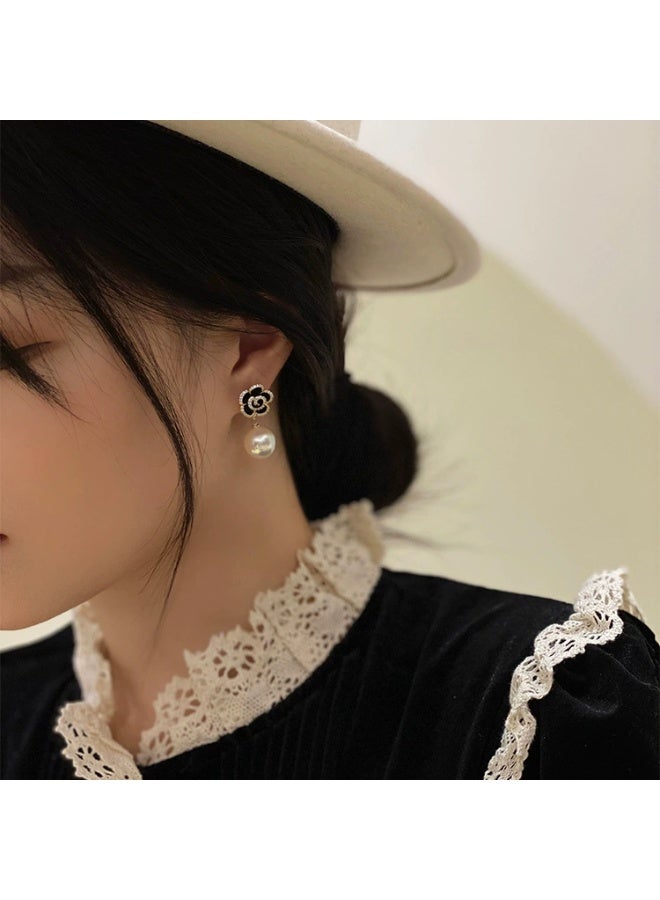 Goolsky 925 Sterling Silver Korean Black Rose Pearl Flower Petal Stud Earrings – Elegant High-End Jewelry, Black Rose & Pearls, Formal/Parties/Weddings, Hypoallergenic Anti-Tarnish - Image 4