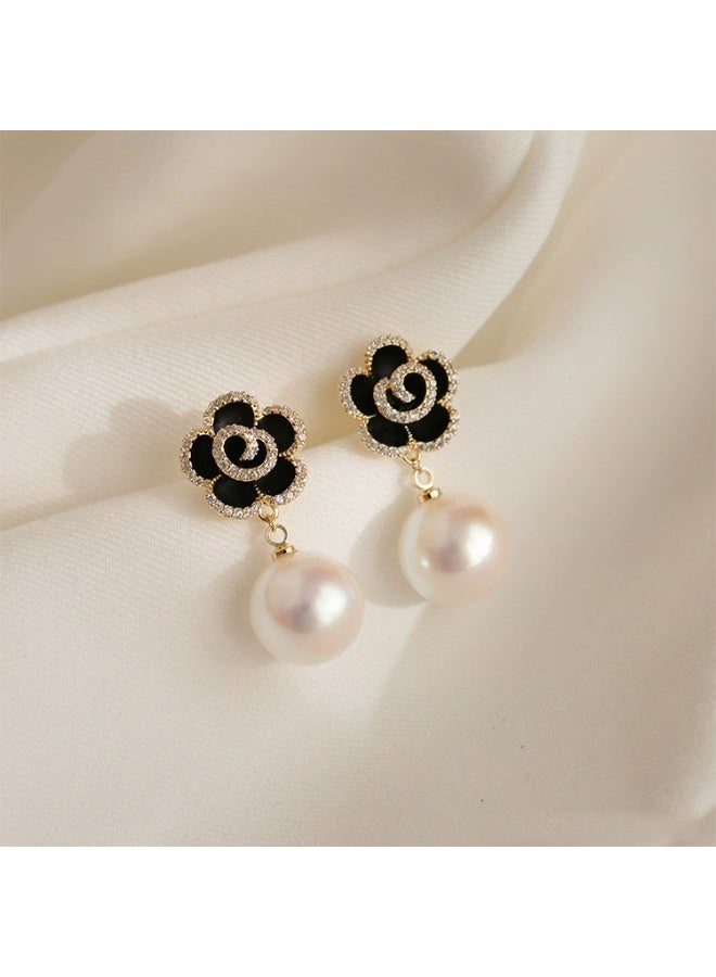 Goolsky 925 Sterling Silver Korean Black Rose Pearl Flower Petal Stud Earrings – Elegant High-End Jewelry, Black Rose & Pearls, Formal/Parties/Weddings, Hypoallergenic Anti-Tarnish - Image 5