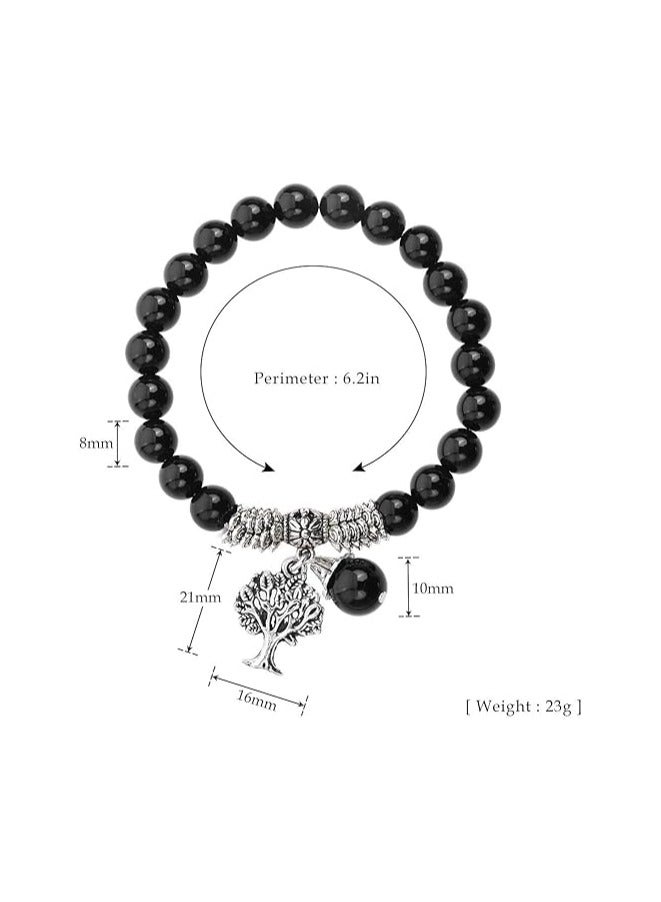 8MM Black Amethyst Natural Gemstone Life Tree Lucky Charm Stretch Bracelet  - Image 3