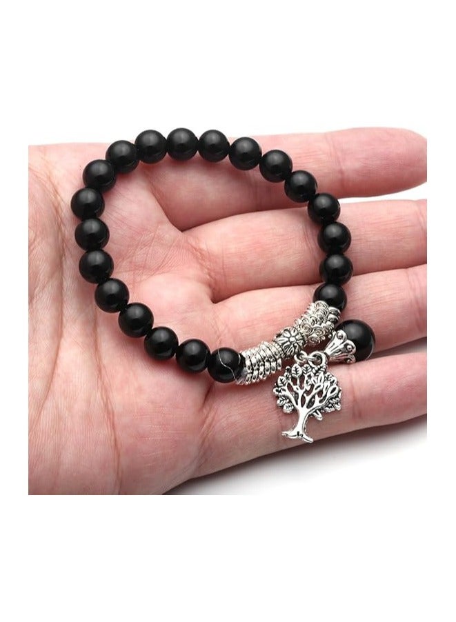 8MM Black Amethyst Natural Gemstone Life Tree Lucky Charm Stretch Bracelet  - Image 4