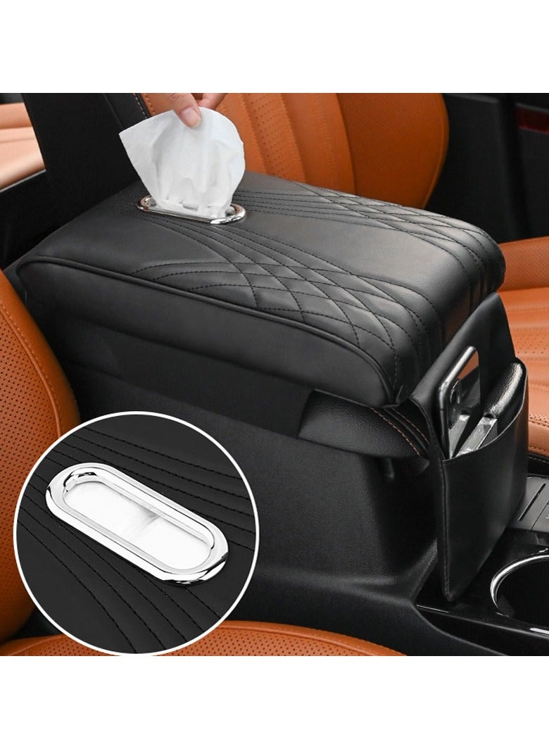 Generic Leather Car Center Console Cover with Tissue Holder and Pockets Universal Car Accessory  - Image 2