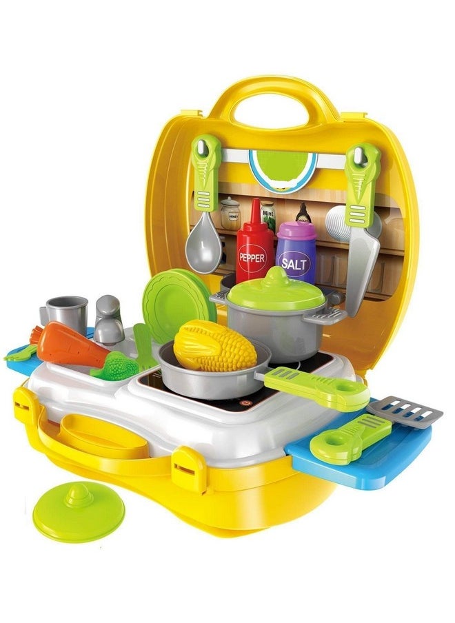 Smartcraft Ultimate Kid Chef Bring Along Kitchen Cooking Suitcase (27 Pieces) Luxury Kitchen Set Cooking Toy With Briefcase Kitchen Food Play Set For Girls & Boys (New)-Made In India  - Image 1