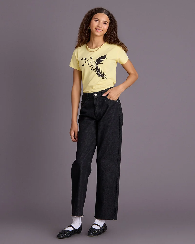 Redtag Girls Yellow Printed T-Shirt