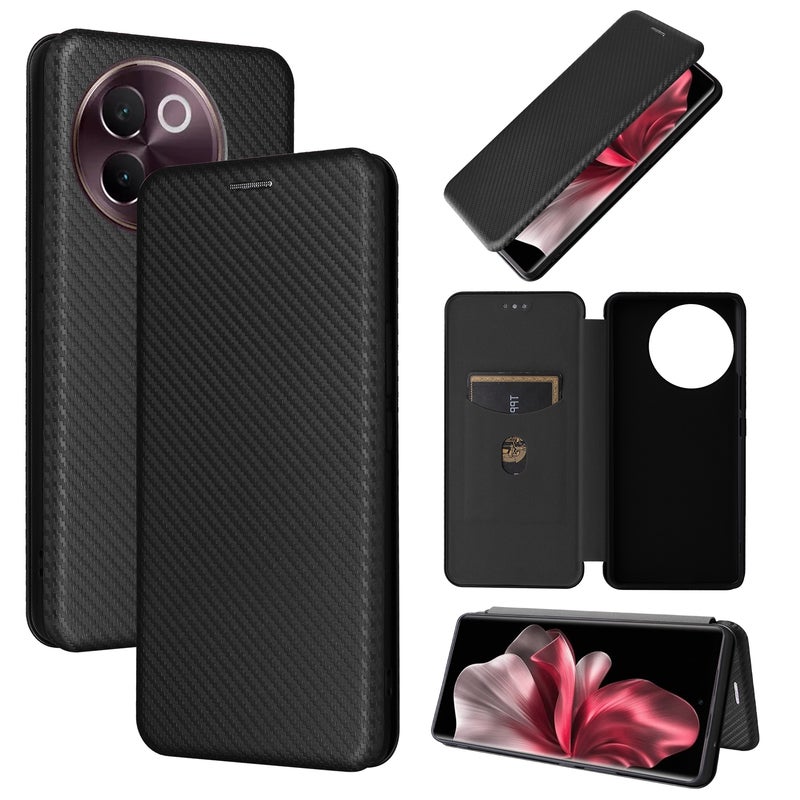 HuHa Case Cover For vivo V30e Carbon Fiber Texture Flip Leather Phone Case(Black) - Image 1