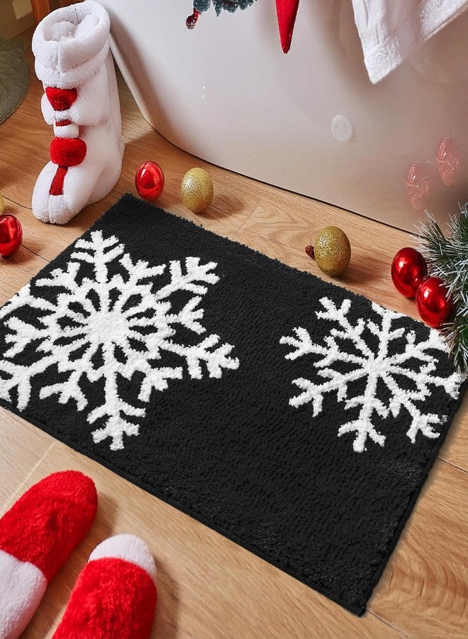 VivaNest Luxury Black White Snowflake Winter Christmas Bathroom Mat, 17"x25" Extra Soft and Absorbent Microfiber Bath Rug, Non-Slip TPR Back, Plush Shaggy Bath Carpet for Floor - Image 1
